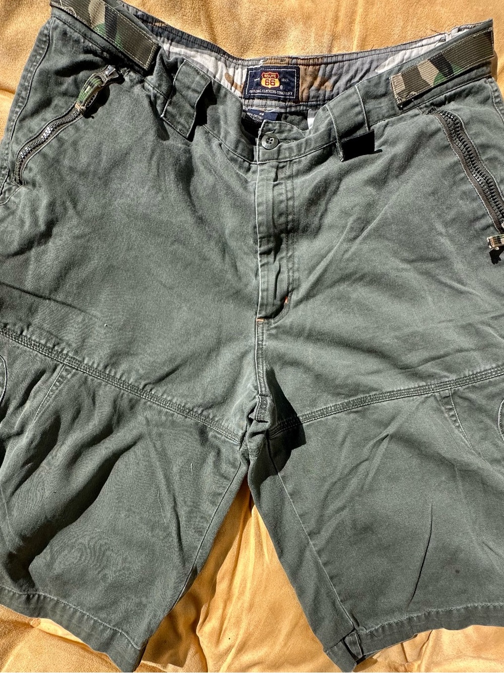 Men’s Route 66 Dark Green Cargo Shorts with Camouflage Accent